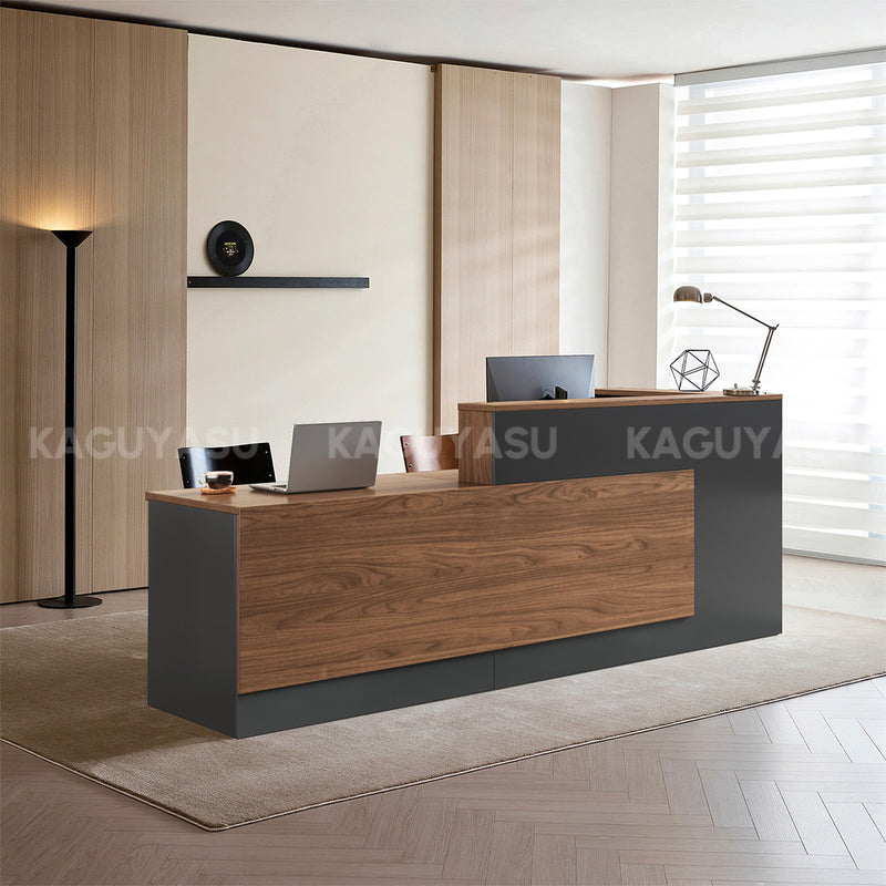 Modern Reception Desk with Keyboard Tray, Lockable & File Drawers for Office Lobby