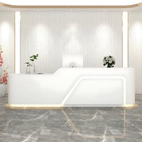 Corner Arc-Edge Straight Minimalist Reception Desk With Keyboard Tray, Cabinets, And Drawers For Hotels JDT-1074