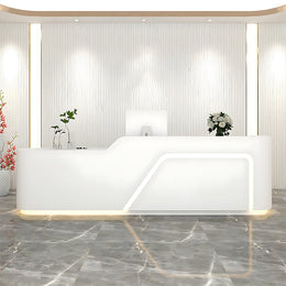 Corner Arc-Edge Straight Minimalist Reception Desk With Keyboard Tray, Cabinets, And Drawers For Hotels JDT-1074