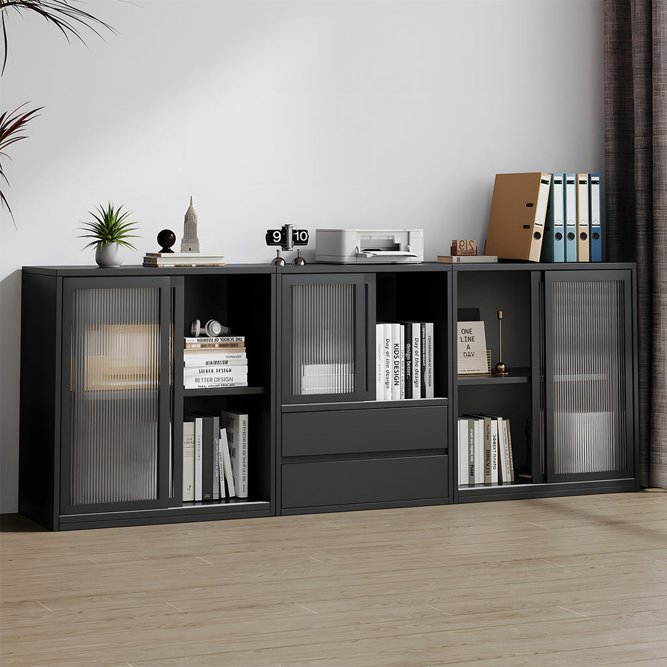 Modern Versatile Lockable File Cabinet with Hidden Handles and Glass Doors for Office or Tearoom CWG-2165