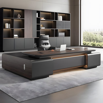 Modern Executive Desk with Wireless Charging, Curved & Cable Management for Home Office