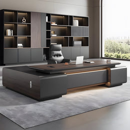 Modern Executive Desk with Wireless Charging, Curved & Cable Management for Home Office