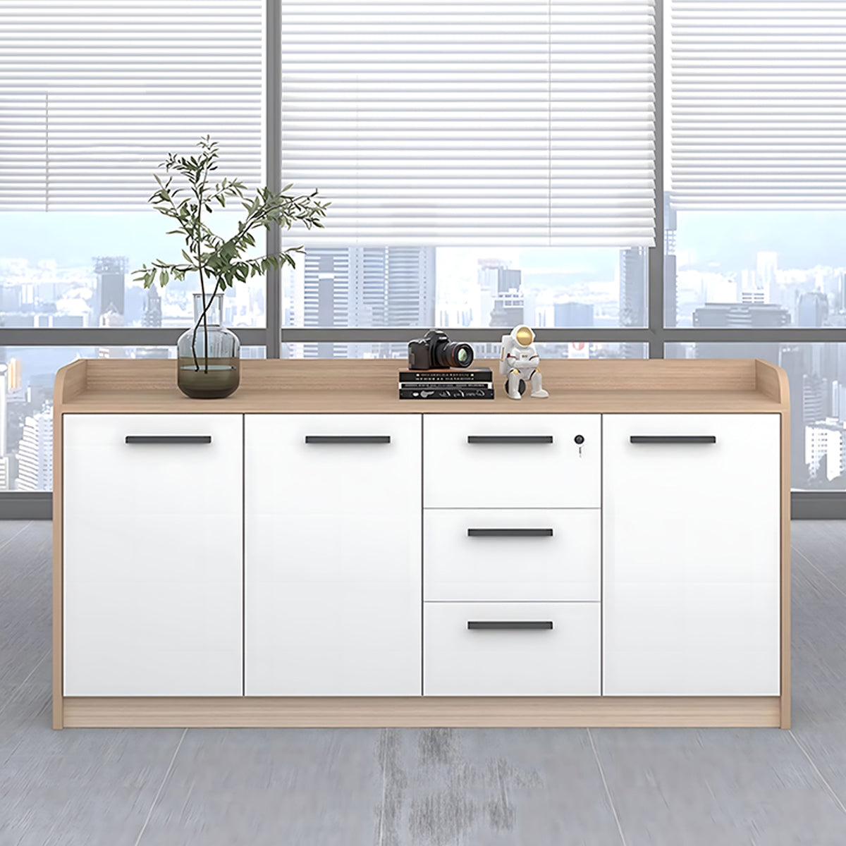 Premium Wooden Floor-Standing Office Tea Cabinet With Lockable Drawers And Spacious Storage For Office Essentials CWG-2163