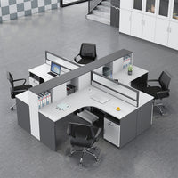 Office Workstation Desk with Privacy Panel, Cable Management & Glass Top for Home Office