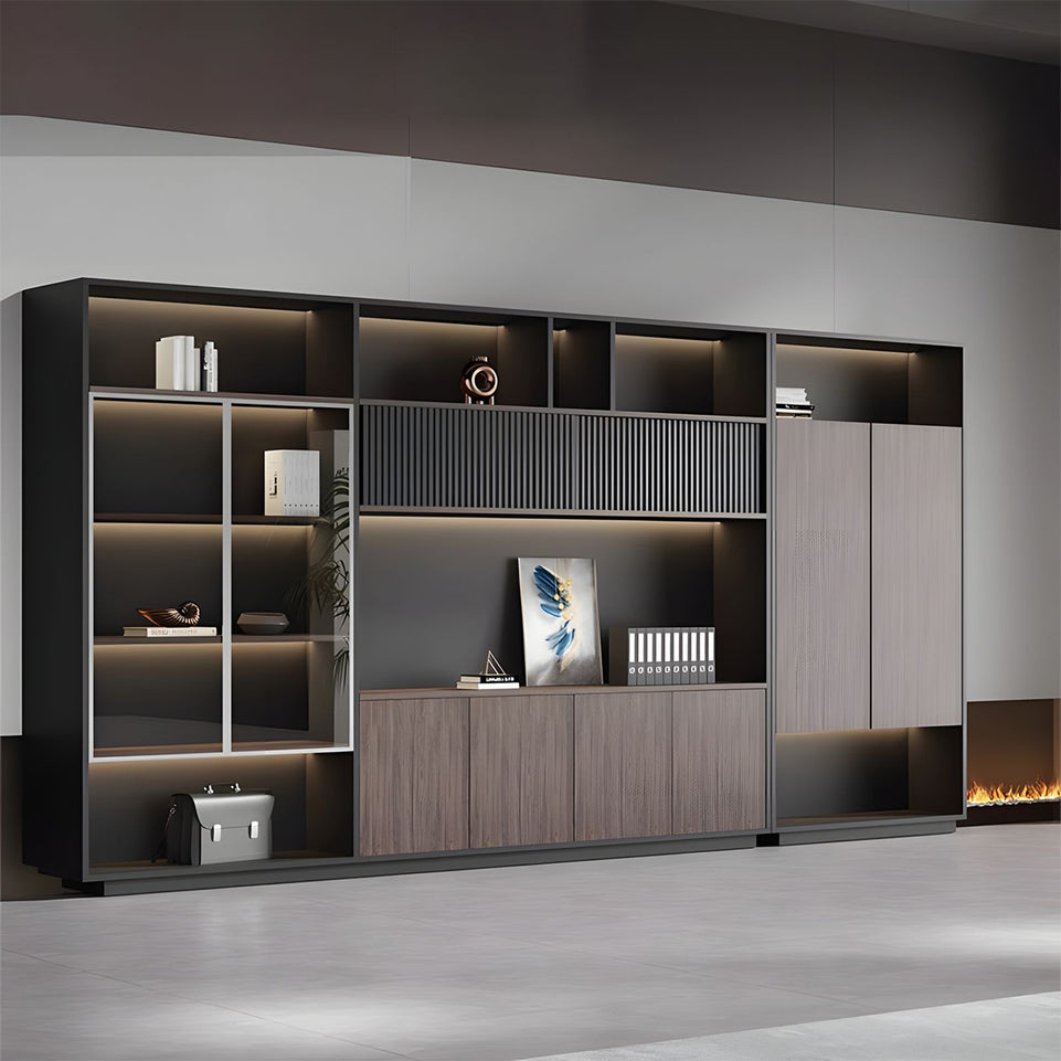 Modern Premium Multi-Functional Office Storage File Cabinet with Glass Doors and Hidden Storage for Executive Desk Background WJG-2168