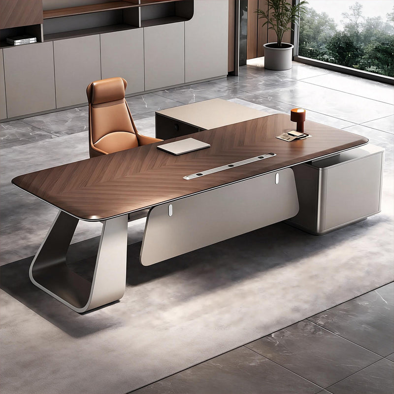 Modern Executive Desk with Wireless Charging, Privacy Panel & Curved for Home Office