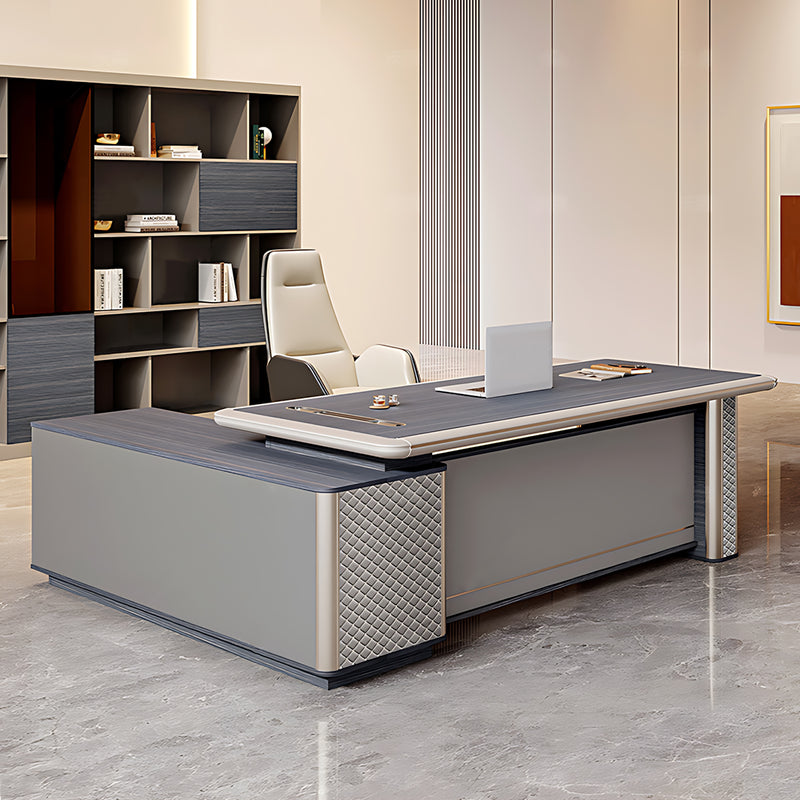 Modern Executive Desk with Side Storage, Curved & Cable Management for Home Office