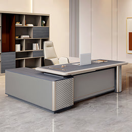 Modern Executive Desk with Side Storage, Curved & Cable Management for Home Office