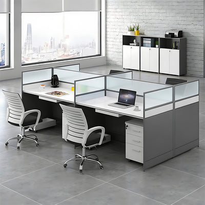 L-Shaped Office Desk and Chair Set with Screen, Modern Minimalist 4/6 Person Workstation BGZ-230