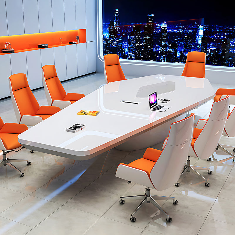 Innovative White Lacquer Conference Table With Durable High-Gloss Finish HYZ-2044