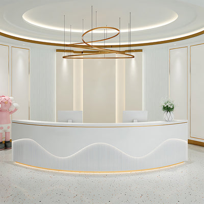 Curved Reception Counter with Keyboard Tray and Multiple Drawers for Salon and Clothing Store JDT-078