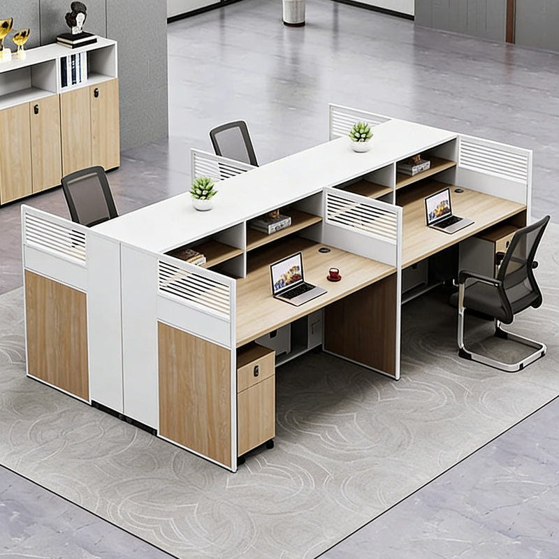 Office Workstation Desk with Lockable, Built-In Outlets & File Drawers for Home Office