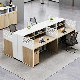 Office Workstation Desk with Lockable, Built-In Outlets & File Drawers for Home Office