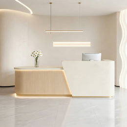 Curved Reception Desk 47-157 in Wide with LED Lighting, Lockable & File Drawers for Salon