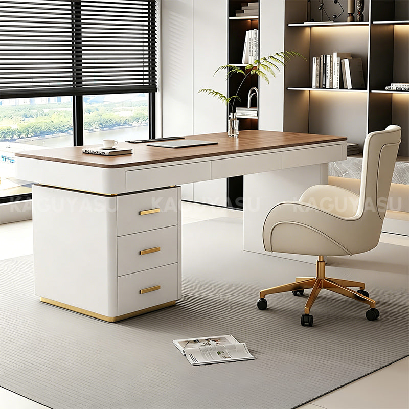 Luxurious Walnut Executive Desk with Ergonomic Design & Storage for Office & Home LBZ-2341
