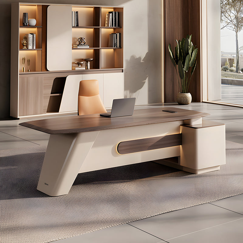 Modern Executive Desk with Cable Management, Lockable & File Drawers for Home Office