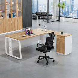 L-Shaped Executive Desk with Built-In Outlets, Cable Management & Privacy Panel