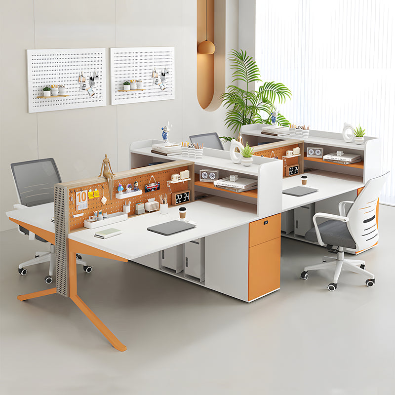 Office Workstation Desk with Modular, Built-In Outlets & LED Lighting for Home Office