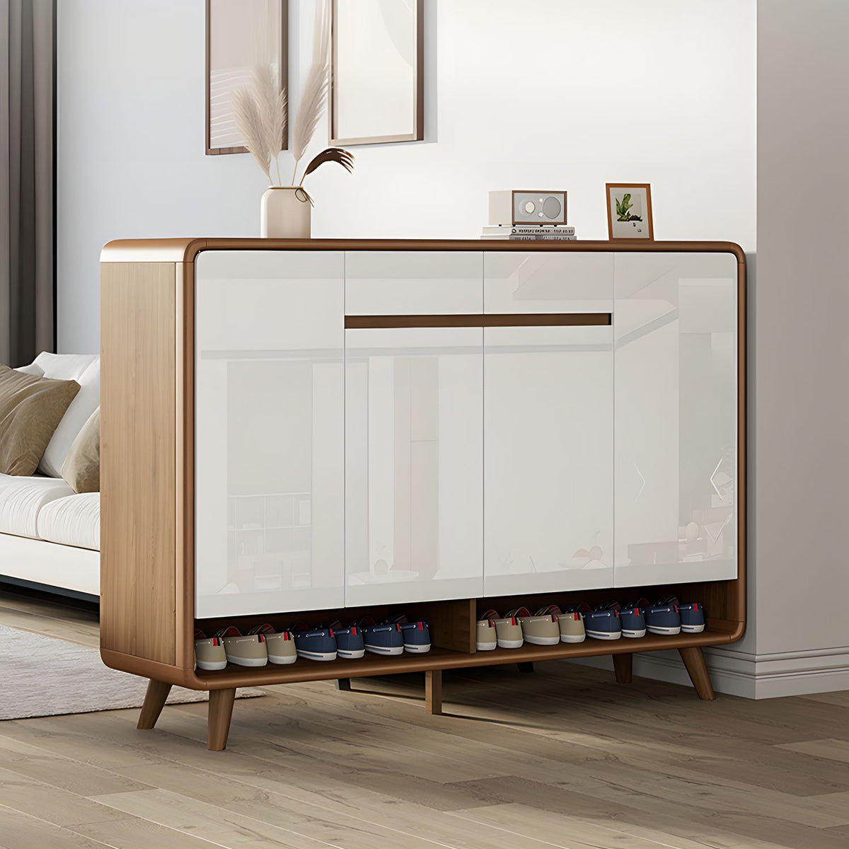 Large Capacity Solid Wood Shoe Cabinet With Adjustable Shelves And Sleek Piano Gloss Finish For Entryway CWG-2159