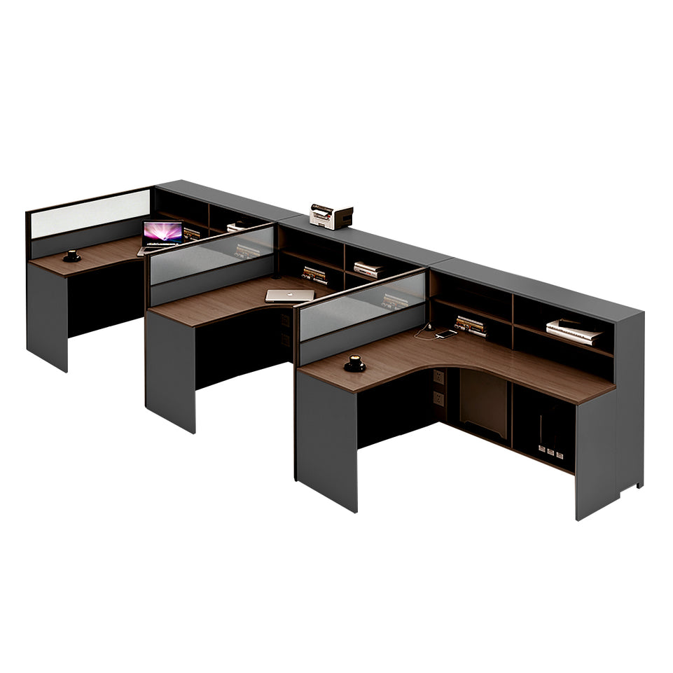 L-Shaped Office Desk with Built-In Outlets, Cable Management & Glass Top for Home Office