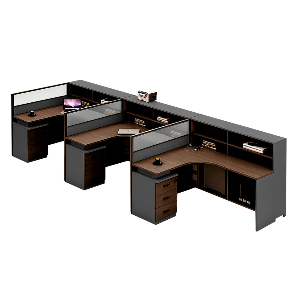 L-Shaped Office Desk with Built-In Outlets, Cable Management & Glass Top for Home Office