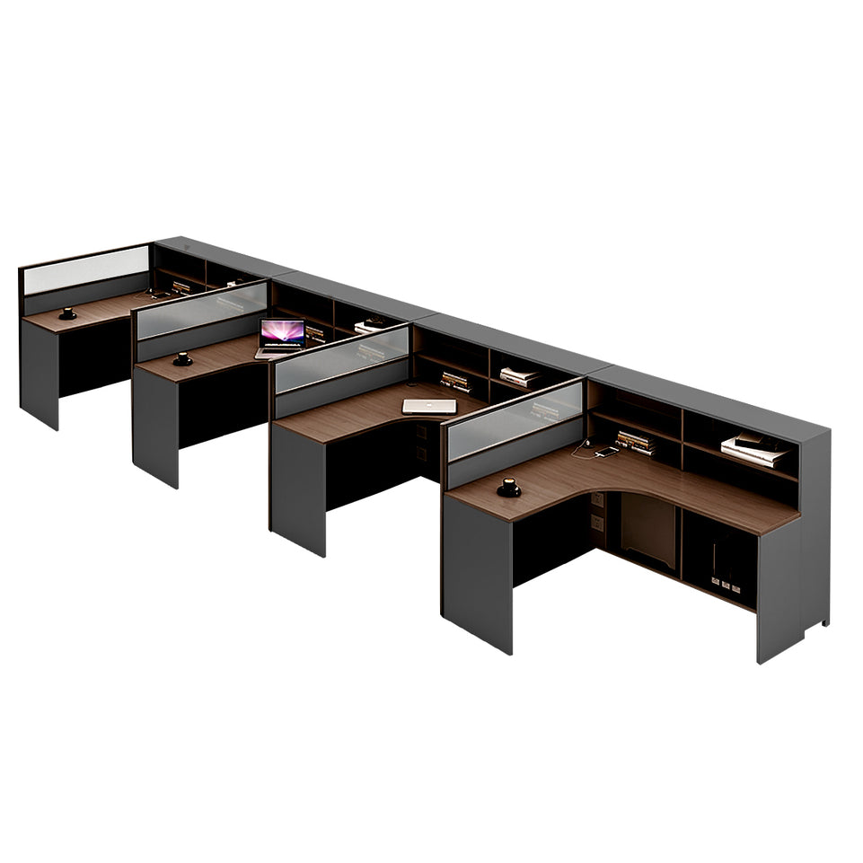 L-Shaped Office Desk with Built-In Outlets, Cable Management & Glass Top for Home Office