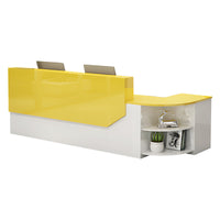 Color-Blocked L-Shaped Reception Desk with Storage for Training Centers and Offices JDT-761