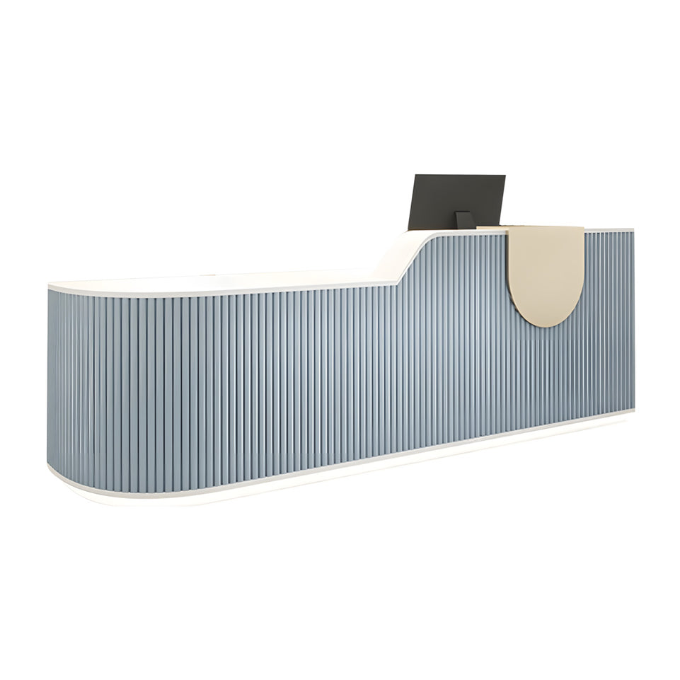 Striped Curved Reception Desk with Custom Logo and Multiple Drawers for Salons JDT-10102