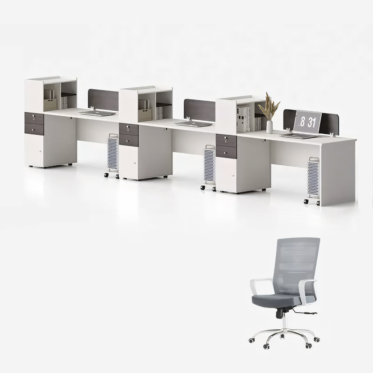 Workstation Combinations Round Office Desk with Cable Management, Lockable & File Drawers for H