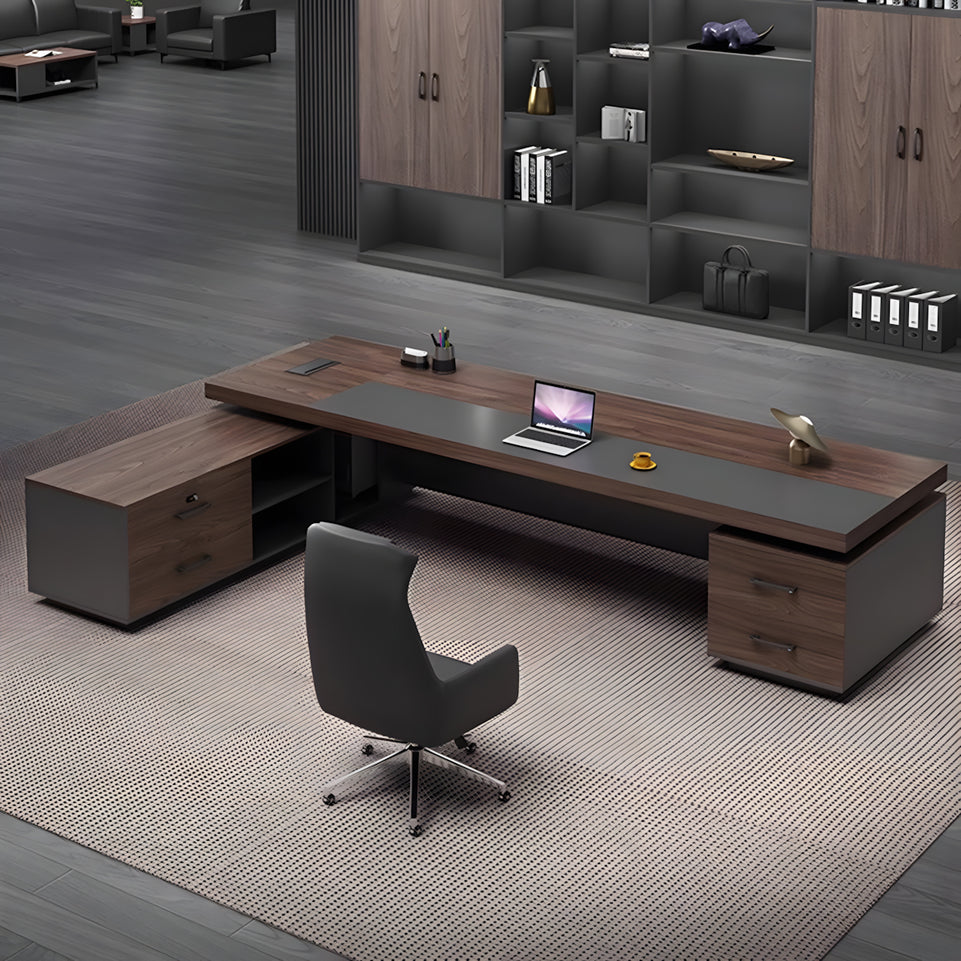 Color-Blocked L-Shaped Executive Desk with Combination Lock and Cabinet for Office LBZ-1027