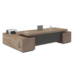 Modern Executive Desk with Solid Wood, Cable Management & Side Storage for Home Office