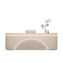 Striped Design Straight Reception Desk with Large Storage and LED Lights for Clothing Stores JDT-1036