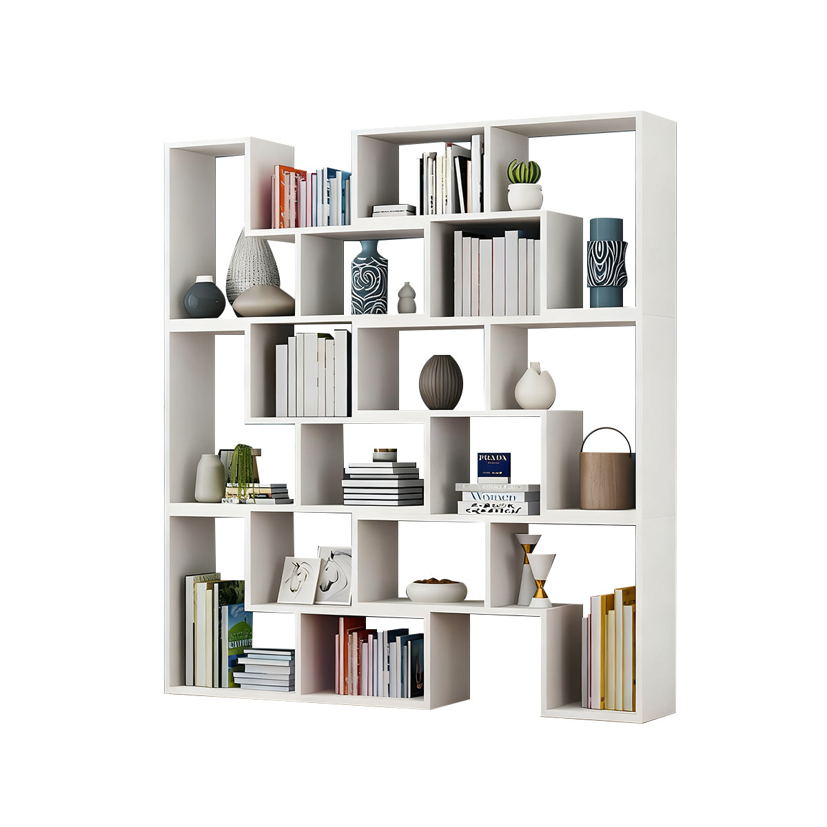 Corner Slim Wood Bookshelf for Bedroom or Living Room, Modern Minimalist Design with Creative Display Features CWG-2179