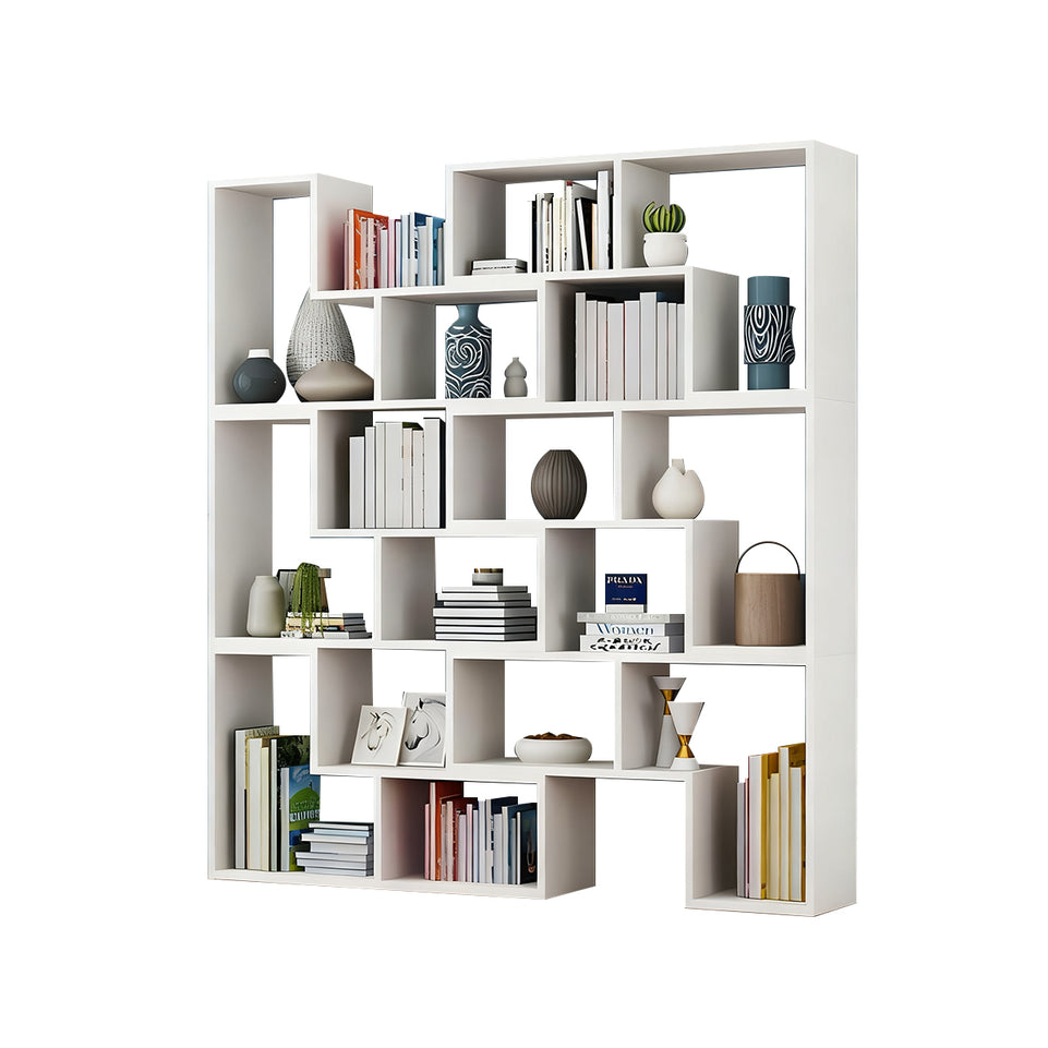 Corner Slim Wood Bookshelf for Bedroom or Living Room, Modern Minimalist Design with Creative Display Features CWG-2179