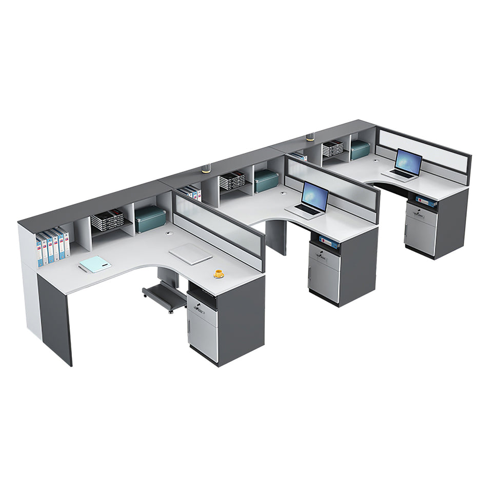 Office Workstation Desk with Privacy Panel, Cable Management & Glass Top for Home Office
