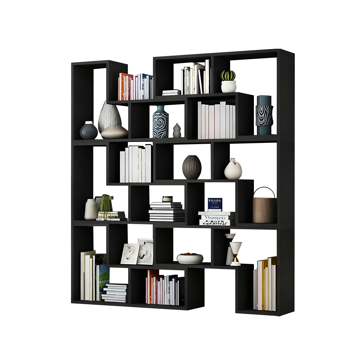 Corner Slim Wood Bookshelf for Bedroom or Living Room, Modern Minimalist Design with Creative Display Features CWG-2179
