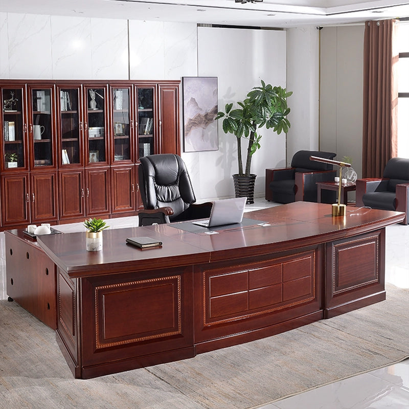 Modern Executive Desk 16-126 in Wide with Curved, Solid Wood & Round for Home Office