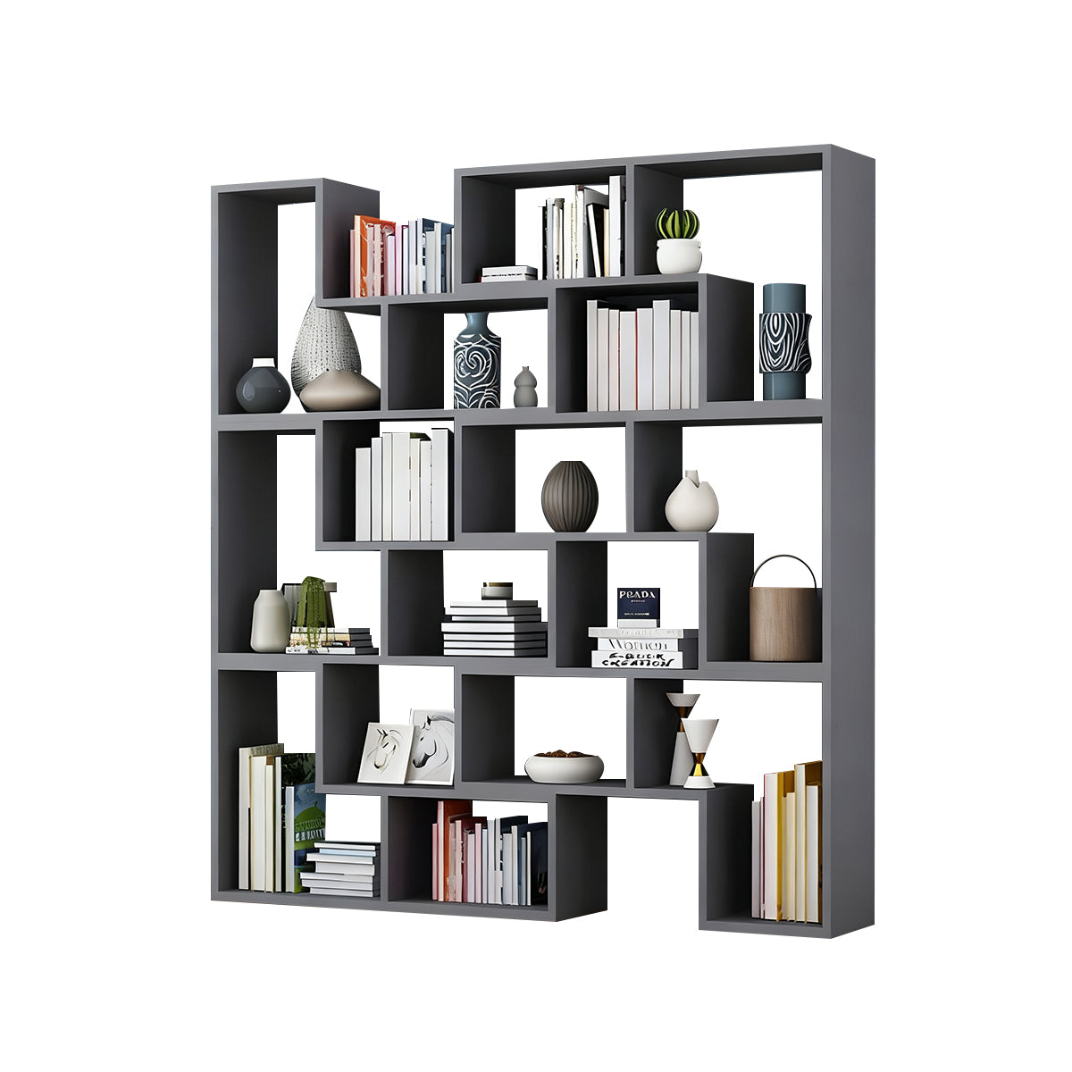 Corner Slim Wood Bookshelf for Bedroom or Living Room, Modern Minimalist Design with Creative Display Features CWG-2179
