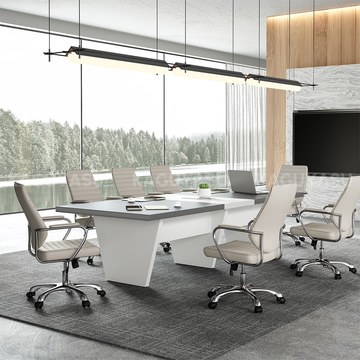 Modern Two-Tone Rectangular Conference Table with Architectural Legs MBS-HYZ-3002