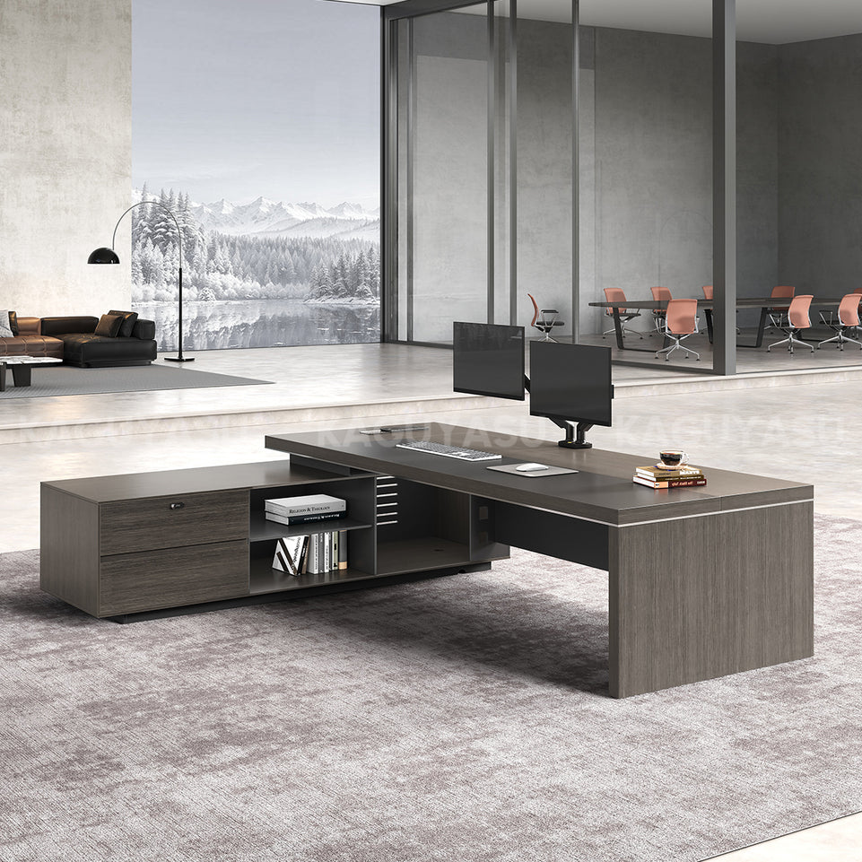 Modern L-Shaped Executive Office Desk with Side Storage Cabinet for Manager LBZ-605（In Stock）