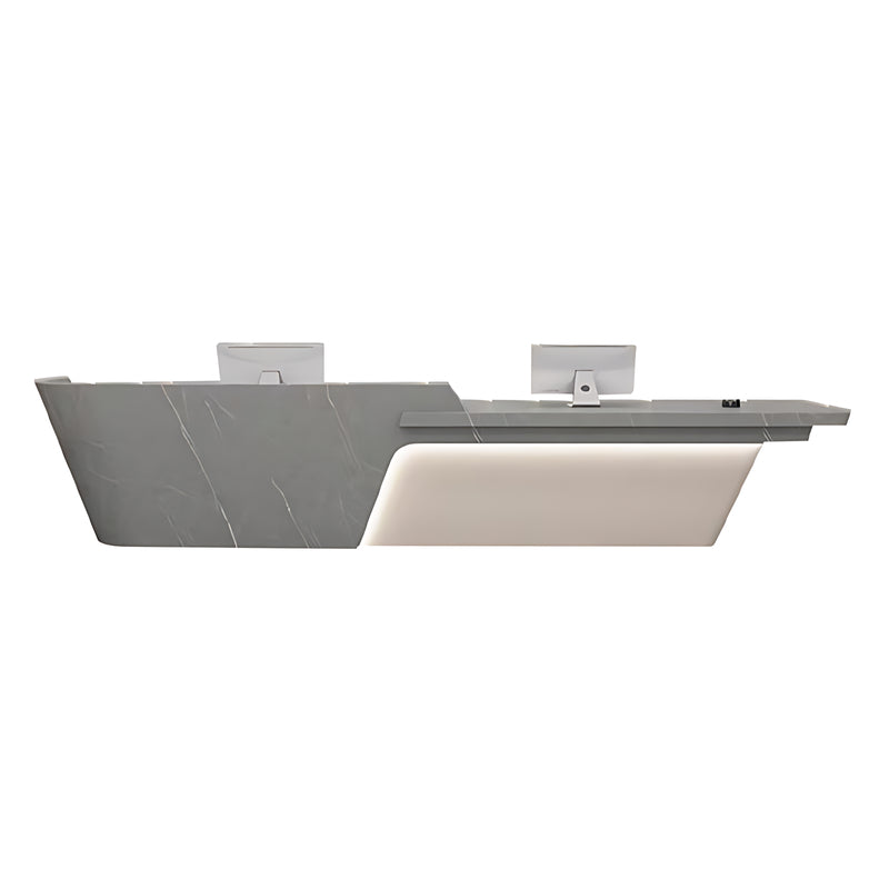 Boat-Shaped Reception Counter with LED Lights and Lockable Drawers for Lobby and Institution JDT-10126