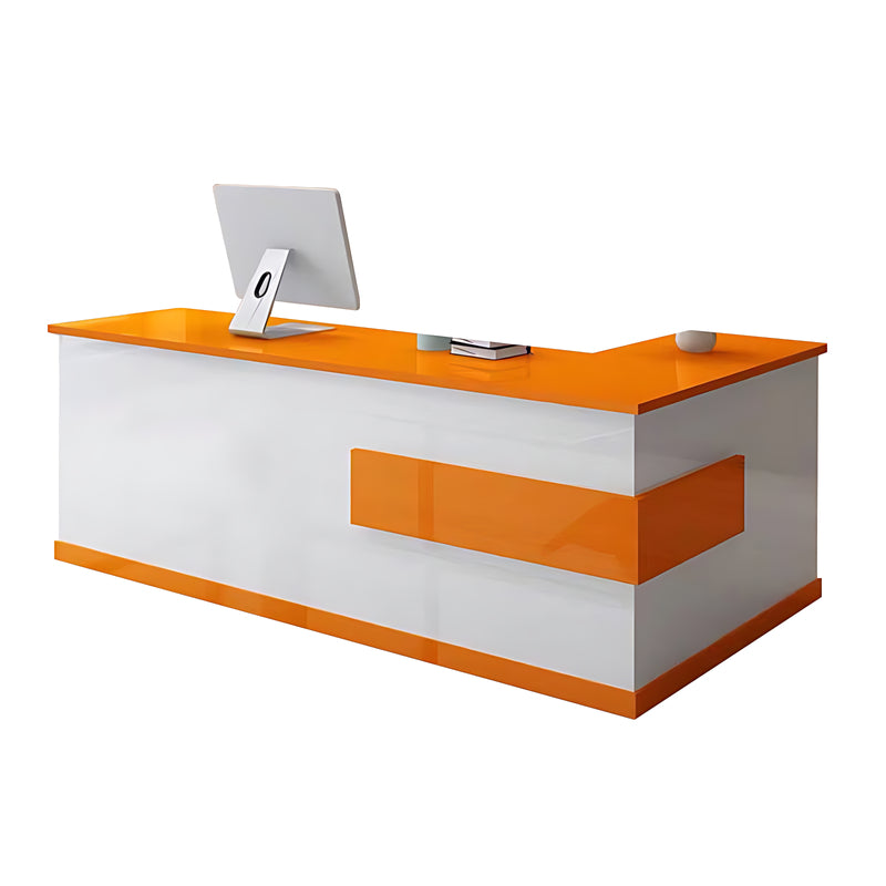 L-Shaped Front Desk with Lockable Drawers and Storage Cabinet for Offices JDT-10108