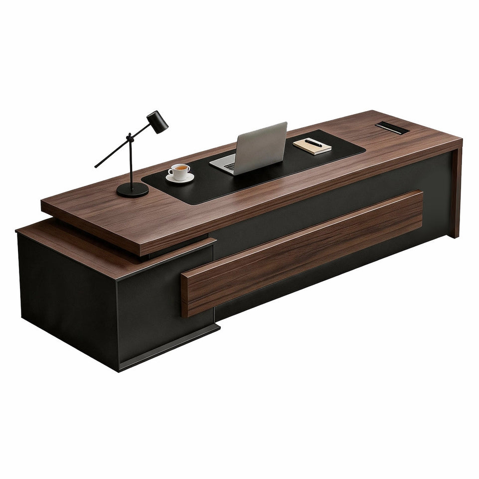 Modern L-Shaped Executive Desk 21–134 in Wide with Cable Management, Built-In Power Outlets, File Drawers & for Home Office (In Stock)