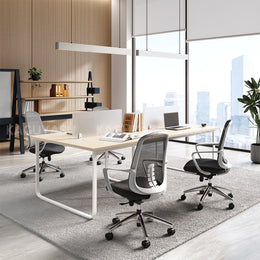 Professional 94" L Office Desk with Thick Durable Desktop, Privacy Divider Panel, Integrated Cable Management System & Reinforced Legs for Modern Workspaces