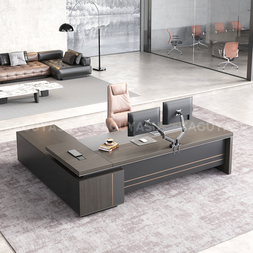 Contemporary Stylish L-Shaped Executive Desk with Side Storage Cabinet for Manager LBZ-605