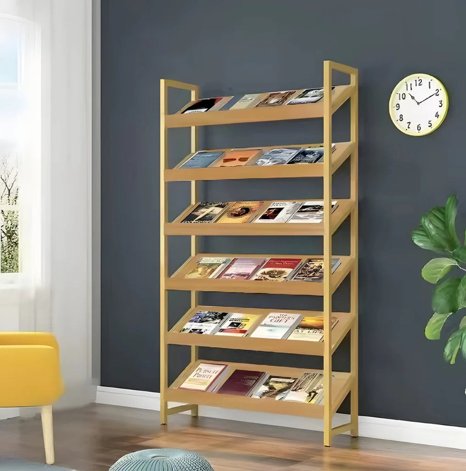 Angled Floor-Standing Bookshelf with Storage for Display Racks and Magazines ZZJ-008