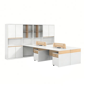 L-Shaped Reception Desk with Built-In Outlets, Cable Management & Side Storage for Retail