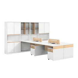 L-Shaped Reception Desk with Built-In Outlets, Cable Management & Side Storage for Retail