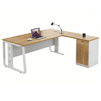 L-Shaped Executive Desk with Built-In Outlets, Cable Management & Privacy Panel
