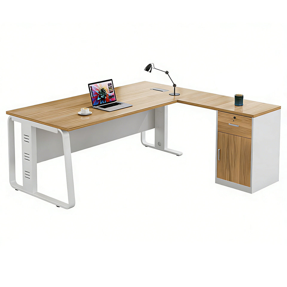 L-Shaped Executive Desk with Built-In Outlets, Cable Management & Privacy Panel